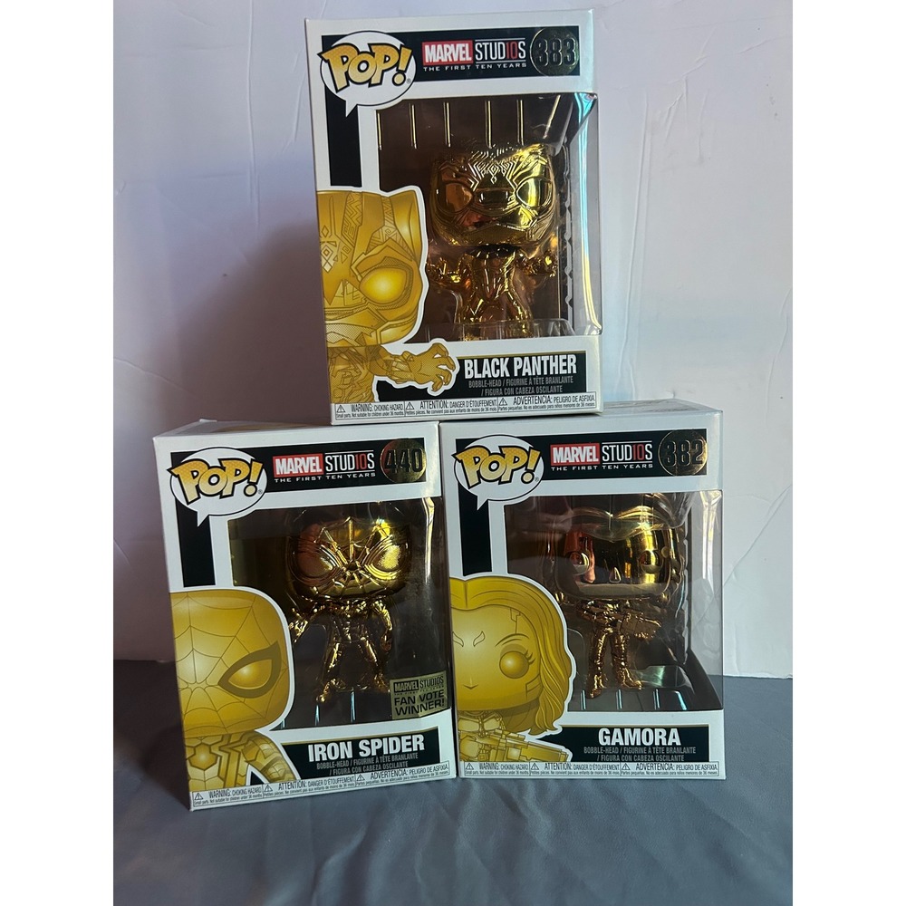 Funko Pop Marvel Studios First Ten Years Gold Chrome Bundle Iron Spider 3 Pack